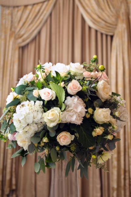 white and blush wedding flowers flower ball by Your London Florist