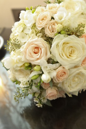 wedding bouquet cream and blush freesia and roses by Your London Florist
