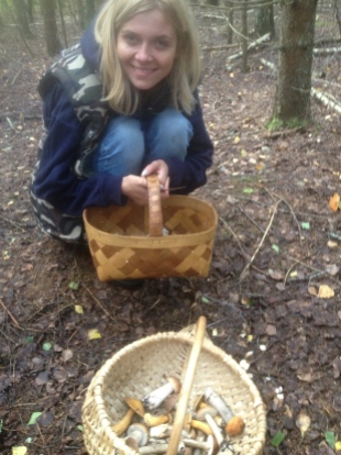 mushroom picking in a forest