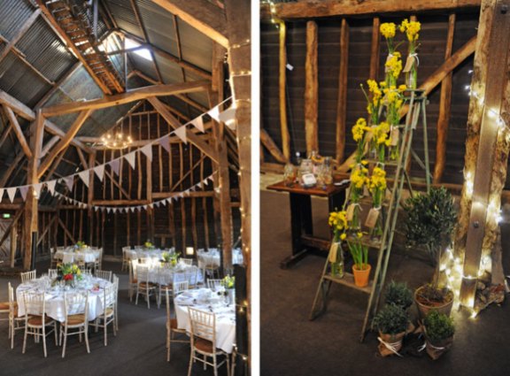 barn wedding flowers ladder seating plan