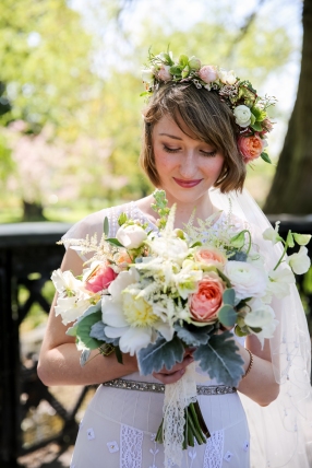 bridal bouquet of spring flowers peonies garden roses